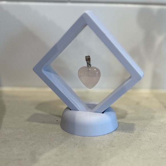 Other - Rose Quartz Heart Pendant Displayed in White Floating Frame